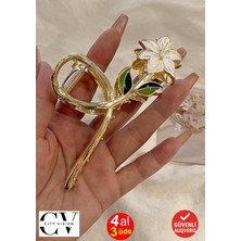 Nacario Beyaz Çiçek Model Metal Mandal Toka Büyük Boy