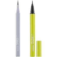 Nacario Drag It Inkpen Keçe Uçlu Eyeliner + Glide It Fırça Uçlu Eyeliner, Siyah, Set