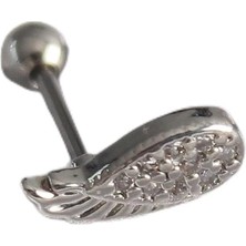 Nacario 316L Çelik Gümüş Renk Zirkon Taşlı Kanat Tragus Piercing - TJ-PR1269