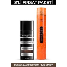 Nacario Fontenay Saç Dolgunlaştırıcı Keratin Fibers Orta Kahve Topik Saç Tozu 50GR + Saç Spreyi 2'li Set 2 Renkli