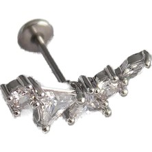 Nacario 316L Çelik Gümüş Renk Zirkon Taşlı Tragus Piercing - TJ-PR1337