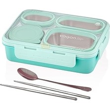 Nacario Vagonlife Bento 950ML Lunchbox Tek Katlı 4 Bölmeli Çelik Sefer Tası Yemek Kutusu (Turkuaz)