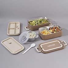 Nacario Aryıldız Bento Dikdörtgen Lunch Box Yemek Termosu Vizon 2000 ml