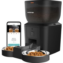 Nacario Haustier QQ025-DUAL Kameralı Akıllı Kedi Köpek Otomatik Mama Kabı, App Uzaktan Kontrol, Sesle Çağırma, 480P Kamera, 4lt Hazne, Çift Metal Kase (Siyah)