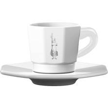Nacario Bialetti - 4'lü Espresso Fincan Seti - Sekizgen Tasarım - Beyaz Renk - Porselen