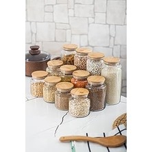 Nacario Zone - 12'li Cam Saklama Kabı 600ML-800ML-1300ML Vakumlu Bambu Kapaklı