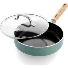 Nacario Greenpan Mayflower Sağlıklı Seramik Yapışmaz Güveç Tavası 24 Cm/2,7 Litre Kapaklı, Vintage Ahşap Sap, Pas Içermez, Indüksiyon, Duman Mavisi