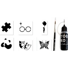 Nacario Puzzle Panda Likit Kalem Uçlu Siyah Geçici Dövme Seti Fırça ve Şablon Hediyeli