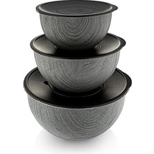 Nacario Bambum Rose Wood 3'lü Metal Karıştırma Kabı - Antrasit