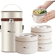 Nacario Valkyrie 3 Gözlü Paslanmaz Çelik Isı Yalıtımlı Yemek Kabı Seti Çantalı 304 Steel 2 x 420ML + 550ML