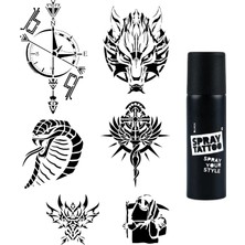 Nacario Pusula Kobra Modelleri Spray Tattoo Geçici Dövme Seti Dark Siyah Sprey