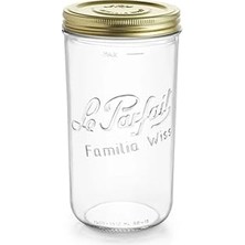 Nacario Le Parfait Familia Wiss 1,5 L / 1500 ml Cam Saklama ve Konserve Kavanozu, Kahve ve Kuru Gıda Için, Çift Kapaklı Vakumlu Kapatma Sistemi.