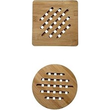 Nacario Bambu Nihale, Yuvarlak ve Kare Çizgili, Tencere Tava Çaydanlık Için, 17 Cm, Doğal Ahşap, Nemli Bezle Silinebilir
