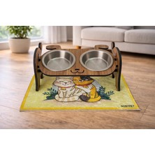 Nacario Gobypet Always The Best Ahşap Köpek Mama ve Su Kabı ile Kedi Köpek Paspası - Demonte Köpek Mama Su Kabı, Çift Hazneli Seramik Mama ve Su Kabı - Ayarlanabilir Kedi Köpek Mama Kabı (Metal)