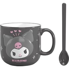 Nacario Mınıso Sanrio Lisanslı Kabartmalı Seramik Kaşıklı Kupa (450ML)(KUROMI)