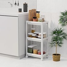 Nacario Deconox Peggy 3 Katlı Tekerlekli Raf Ünitesi - 36X71X23 cm Dar Alan Düzenleyici - Mutfak ve Banyo Için Aletsiz Kurulum Servis Arabası (Beyaz - Siyah - Gri) (Beyaz)