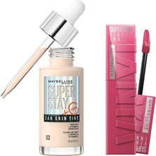 Nacario Maybelline New York Super Stay Vinyl Ink Uzun Süre Kalıcı Likit Parlak Ruj 20 Coy & Super Stay Skin Tint Fondöten - 03 Makyaj Seti