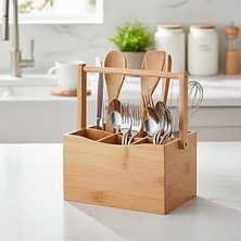 Nacario Deconox Bambu Taşıma Kulplu Çok Amaçlı Düzenleyici - 6 Bölmeli Çatal Bıçaklık | Ofis, Banyo ve Masaüstü Caddy Organizer (21.6X14X12.7 Cm)