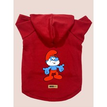 Nacario Kapişonlu Polar Sweatshirt Köpek ve Kedi Kıyafeti & Elbisesi - Kırmızı Şirin Baba Xs Beden