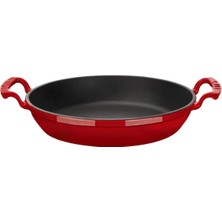 Nacario Lava Döküm Yuvarlak Sahan Döküm Demir Yekpare Çift Kulplu ÇAP(Ø)24CM. Kırmızı