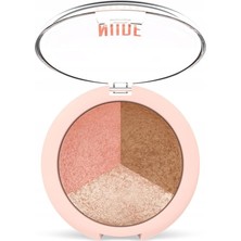 Nacario Golden Rose Nude Look Baked Trio Face Powder - Fırınlanmış 3'lü Allık, Bronzer ve Aydınlatıcı Paleti