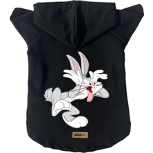 Nacario Kapişonlu Polar Sweatshirt Köpek ve Kedi Kıyafeti & Elbisesi - Siyah Bugs Bunny M Beden