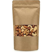 Nacario Meldoro Pencereli Kraft Doypack Kilitli Poşet (13X22,5 Cm) - 50 Adet - Dik Duran Kilitli Torba, Orta Boy (Yaklaşık 250 gr Malzeme Için)
