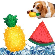 Nacario Aputue Köpek Oyuncağı Dog Toy, Yazlık Dondurulabilir Buzlu Serinletici Çiğneme Aparatı, Karpuz ve Ananas Şekilli Interaktif Tpr Malzeme, Suda Yüzen Sesli Yavru Orta Boy Köpekler Için Kaygı Giderici