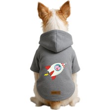 Nacario Baskılı Içi Polarlı Köpek ve Kedi Kıyafeti & Elbisesi - Gri Renk Kapüşonlu Hoodie B6683 Xl