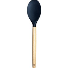 Nacario Ahşap Saplı Silikon Mutfak Servis ve Yemek Hazırlama Düz Spatula, Siyah, 1 Adet