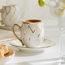 Nacario Nehir Dora 6 Kişilik 12 Parça Porselen Kahve Fincan Takımı