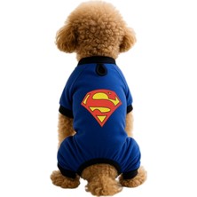 Nacario Kedi ve Köpek Kıyafeti & Elbisesi Saks Mavi 4 Bacak Tulum Superman L