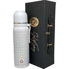 Nacario Galatasaray 650ML Lisanslı Çift Katlı Paslanmaz Çelik Termos 8 Saat Sıcak Soğuk Kutulu (Beyaz)