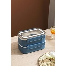 Nacario Vagonlife Bento Lunch Box Ofis-Okul Için Yeni Nesil Sefer Tası Çift Kat 4 Bölme Paslanmaz Çelik F494 Lacivert