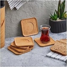 Nacario Orret Home 6ADET Bambu Çay Tabağı, Çay Bardağı Altlığı, Estetik Sunum Sunumluk, Doğal Malzeme, Çevre Dostu ve Şık Tasarım (Kare)