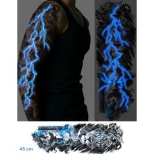 Nacario Neon Mavi Şimşekli Zeus ve Aslan Yarı Kalıcı 45 cm Geçici Dövme Forfor Işıklı Elektrik Tam Kol Tattoo Dövmesi