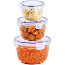 Nacario YUVARLAK%100 Sızdırmaz Iç Içe Geçebilen Saklama Kabı Seti Contalı Kapak Su ve Hava Sızdırmaz Kapaklı Saklama Takımı Yemek, Çorba, Meyve Kuruyemiş Bakliyat Kapları (3'lü Set (625-1200-2100 Ml))