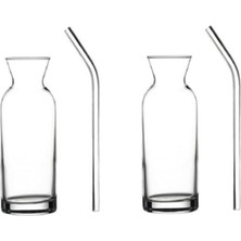 Nacario 2 Adet Cam Pipetli Limonata Sunum Şişe Karaf Süt ve Meyve Suyu Bardağı