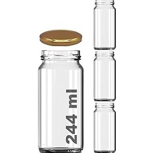 Nacario 3 Adet 224 ml Cam Kavanoz, Gold Metal Kapaklı, Şeffaf Konserve Kavanozu (224 Mililitre)
