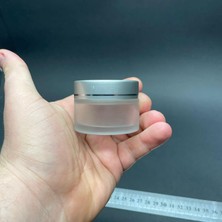 Nacario 30 cc Buzlu Cam Krem Kavanoz, Gümüş Kapaklı Iç Contalı, 30ML Buzlu Cam Krem Kavanoz x 10 Adet