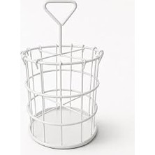 Nacario Orret Home Metal Kaşıklık ve Makyaj Fırçası Organizeri,beyaz Tel Çatal Kaşık Bıçaklık, Tezgah Üstü Mutfak Banyo Kozmetik Fırça Düzenleyici, Saplı Yuvarlak Sepet 13X23 cm