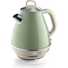 Nacario Ariete Vintage Elektrikli Su Isıtıcı Yeşil 2869/04 - Paslanmaz Çelik, Retro Kettle, 1,7 Litre 2000 Watt, Otomatik Kapanma, Kablosuz 360° Duylu