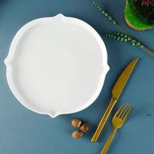 Nacario Aryıldız Lunar Yuvarlak Servis Tabağı Porselen Kabartmalı Beyaz 23 cm