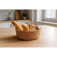 Nacario Deconox El Yapımı Hasır Ekmek Sepeti, Yıkanabilir Bez Astarlı Çok Amaçlı Oval Sunum ve Dekoratif Saklama Sepeti, Ekmeklik (22X16X8 Cm)