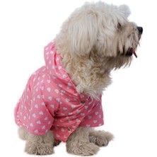 Nacario Kedi ve Köpek Kıyafeti & Elbisesi Yağmurluğu Pembe Kalp Baskılı Fileli Yağmurluk M