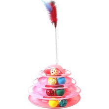Nacario Tower Of Tracks 4 Katlı 7 Toplu ve Tüylü Yuvarlak Kedi Oyuncağı 24 x 13 cm Pembe