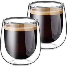 Nacario Needd Çift Katmanlı Cam Bardak Seti 2'li 250 ml | Borosilikat Double Wall Isı Yalıtımlı Şeffaf Kahve Bardağı | Americano, Latte, Cappuccino ve Soğuk Içecek Için