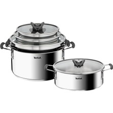 Nacario Tefal Optispace 8 Parça Paslanmaz Çelik Tencere Seti Gri 24 cm