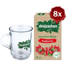 Nacario Doğadan Kuşburnu Çayı 20'li x 8 ve Doğadan Cam Bardak Hediyeli