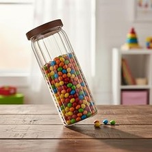 Nacario Deconox Akasya Kapaklı Uzun Çizgili Cam Kavanoz (1250 Ml) | Hava Geçirmez, Modern Fitilli Tasarım Gıda Saklama Kabı | Makarna, Bakliyat, Kahve ve Çay Kavanozu (9X25 Cm)